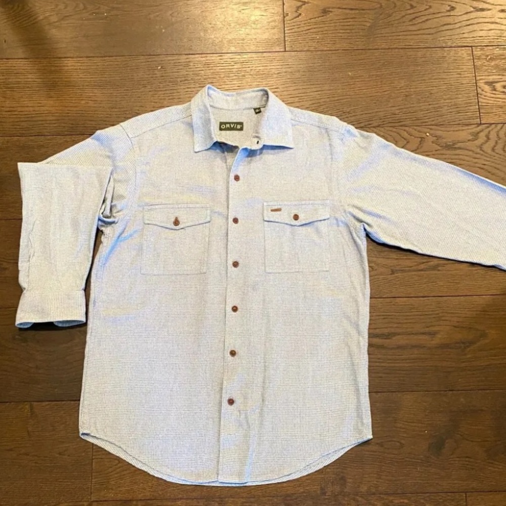 Orvis Herringbone Flannel with Leather Accents, Men's Size Medium